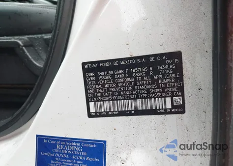 2016 Honda Fit Ex-L z USA, uszkodzony, nr VIN 3HGGK5H91GM702331